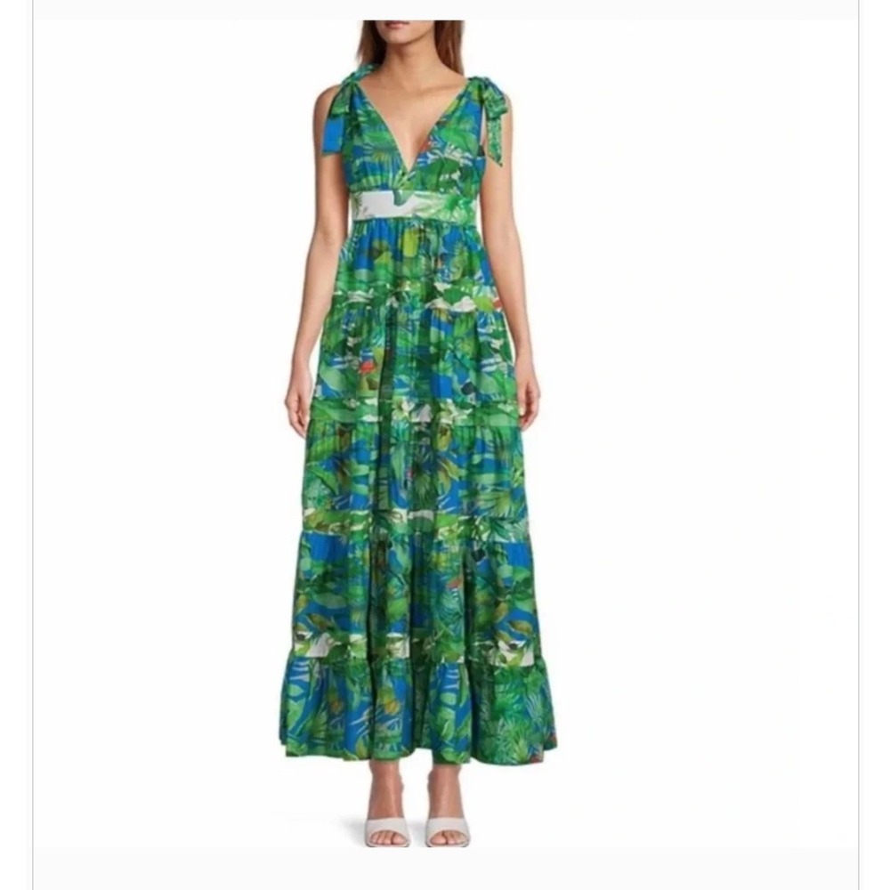 Antonio Melani Talita Tropical Print Sleeveless Cotton Tiered Maxi Dress SZ‎ 8